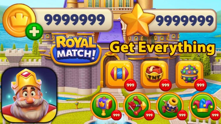 Royal Match, unlimited coins, unlimited boosters, Rocket, TNT, Light Ball, Royal Hammer, Arrow, Cannon, Jester Hat, mobile games, puzzle games