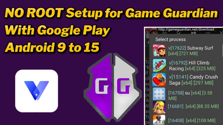 Illustration of Game Guardian being configured inside VPhoneGaga with Google Play Services support