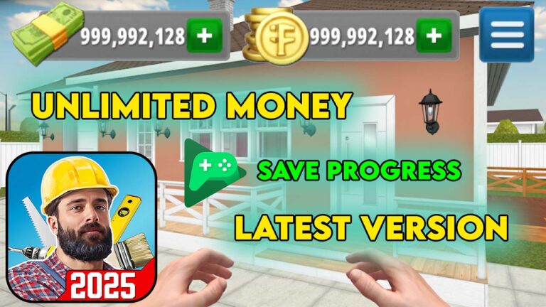 House Flipper gameplay showing unlimited money and coins for renovations